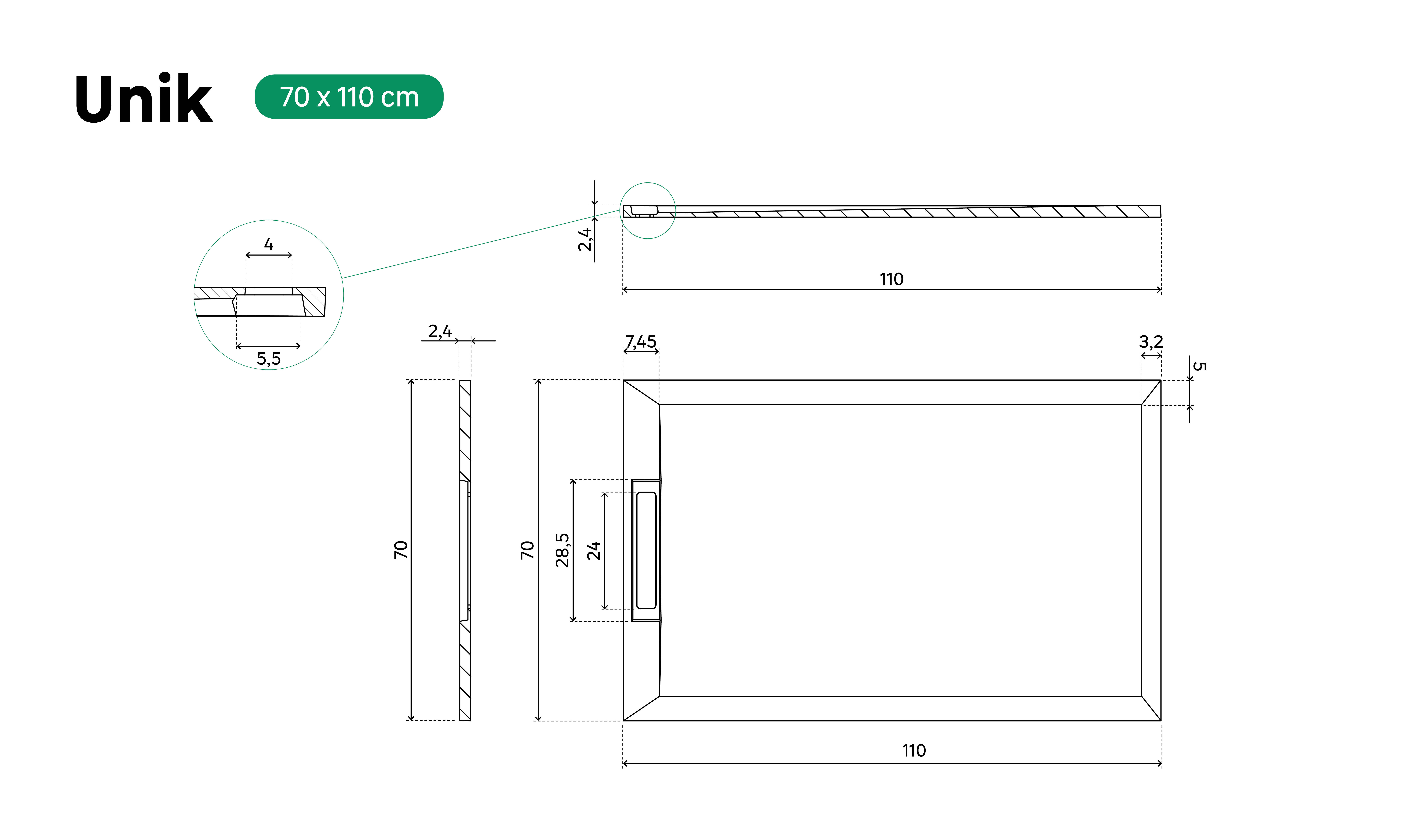 Plato de ducha Unik 110x70 cm blanco - 3