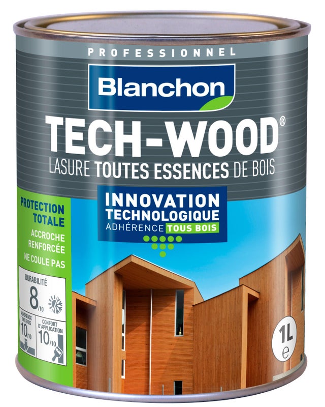 Lasure bois extérieurs verticaux chene moyen 1 L Tech-Wood® - BLANCHON