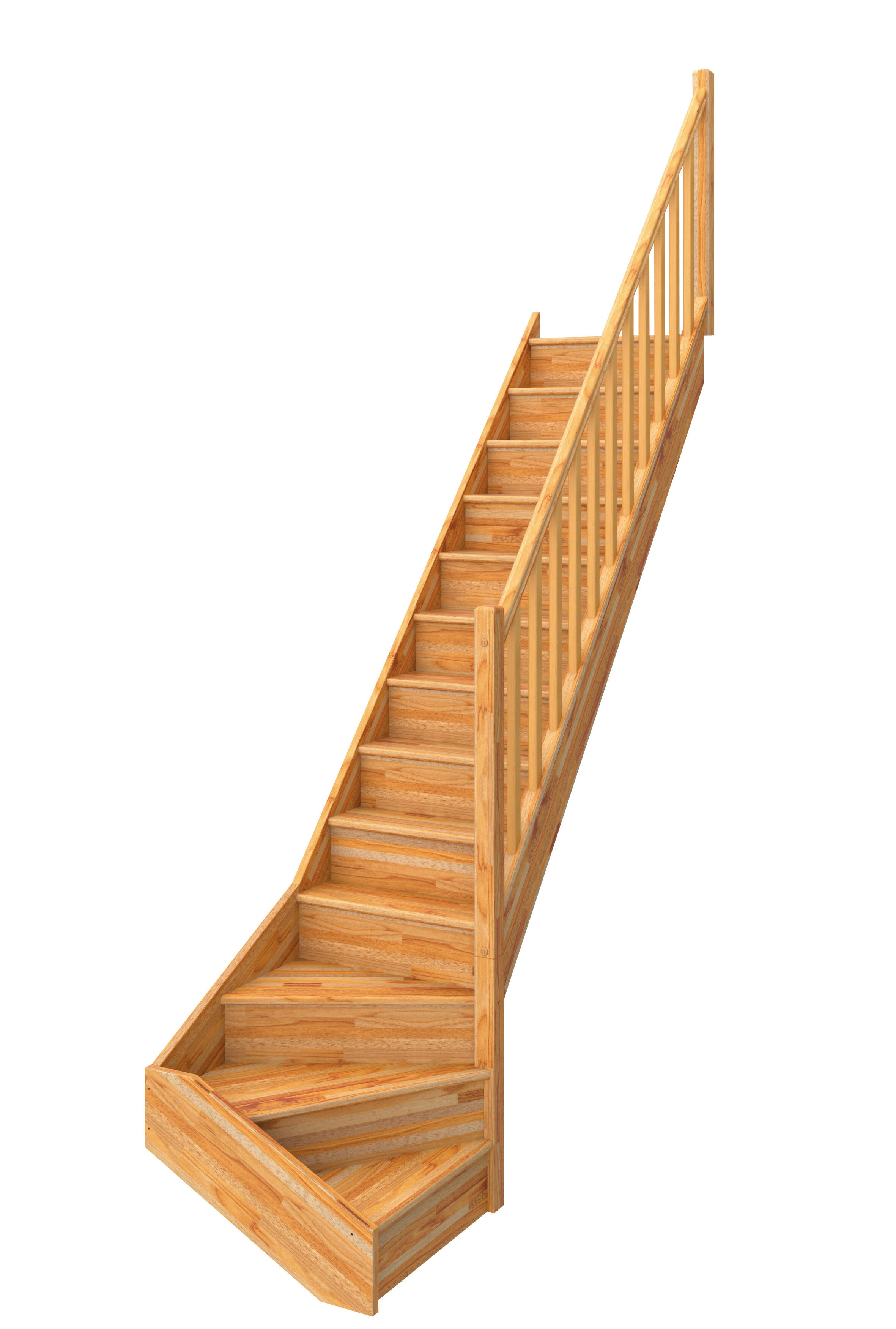 Escalier en hêtre quart tournant bas à droite avec contremarches et rampe à balustres à droite Larg.76 cm - GIMM - 2