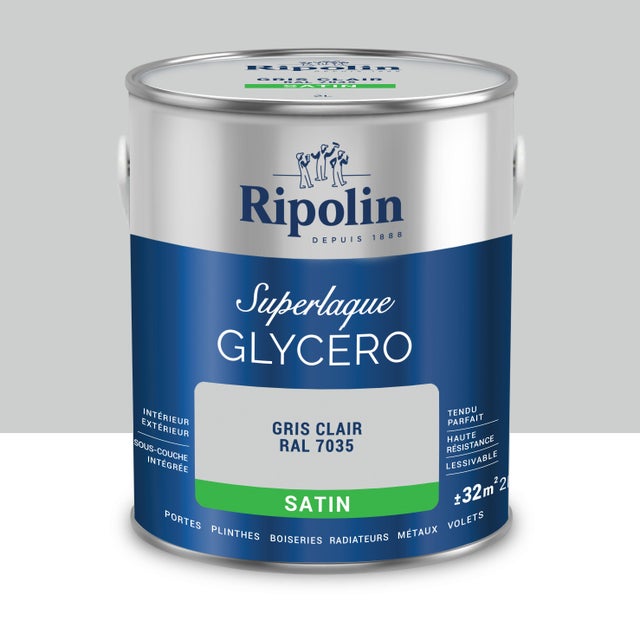 Peinture intérieure et extérieure multi-supports glycéro satin gris clair 2 L - RIPOLIN
