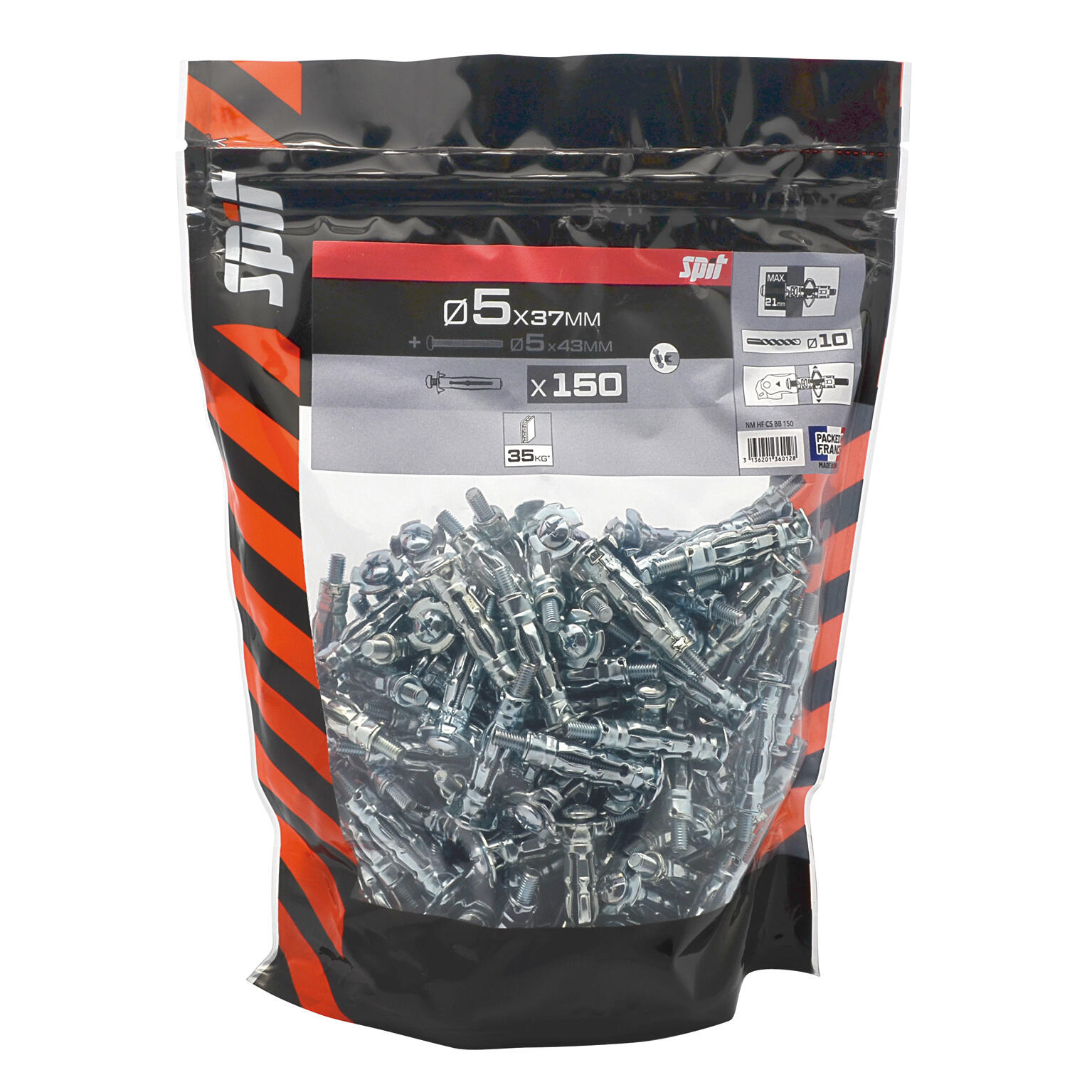 Cheville à expansion pour matériaux creux Diam.5 mm x 37 mm - SPIT (lot de 150) - 2