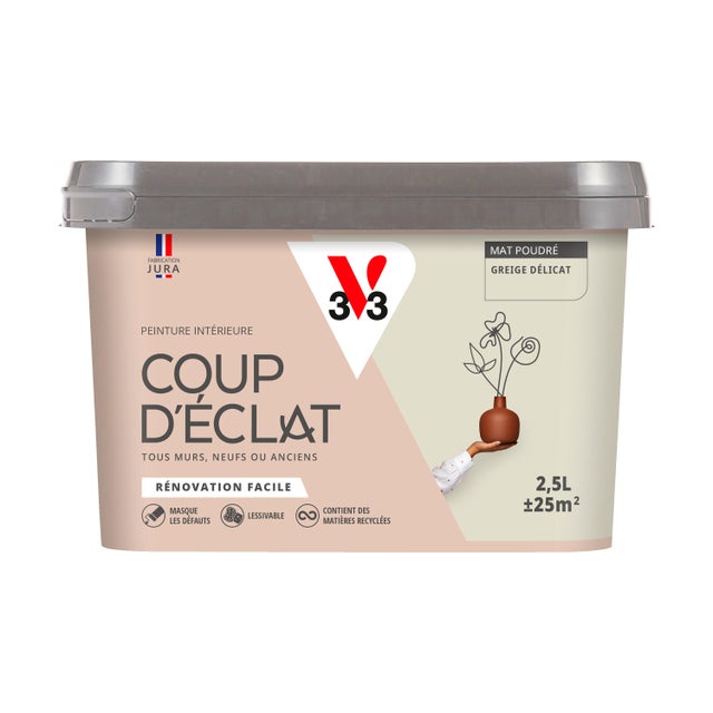 Peinture intérieure multi-support acrylique mat poudré greige délicat 2,5 L Coup d'éclat - V33