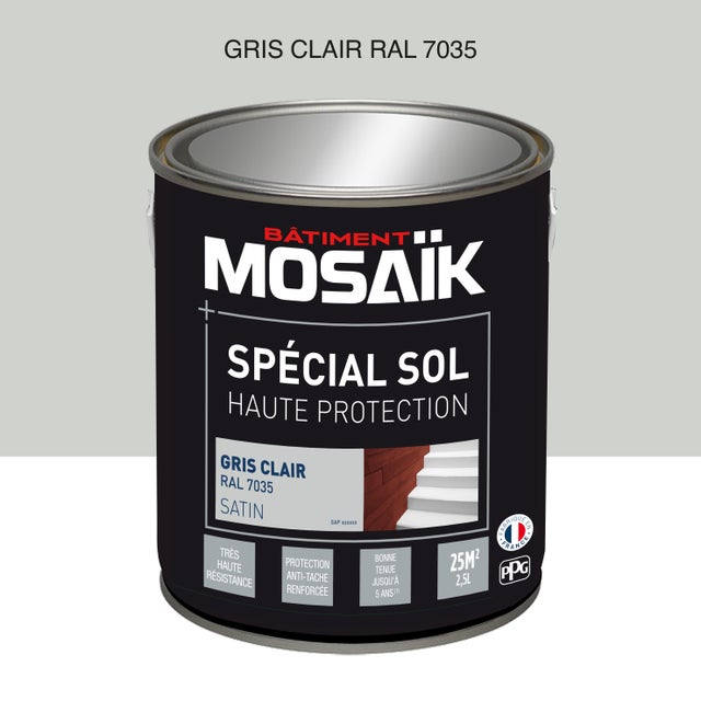 Peinture sol alkyde intérieur extérieur satin gris clair 2,5 L - MOSAIK
