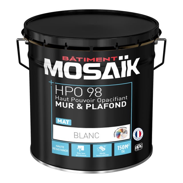 Peinture intérieure murs et plafonds acrylique mat blanc 15 L Hpo - MOSAÏK