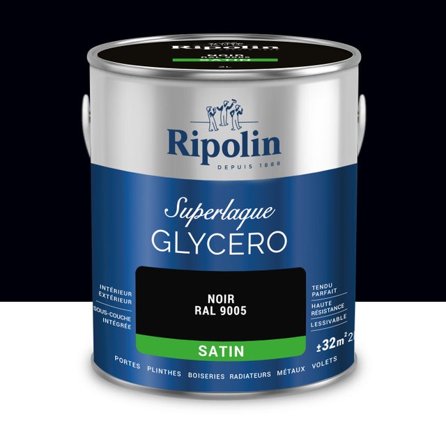 Peinture intérieure et extérieure multi-supports glycéro satin noir 2 L - RIPOLIN