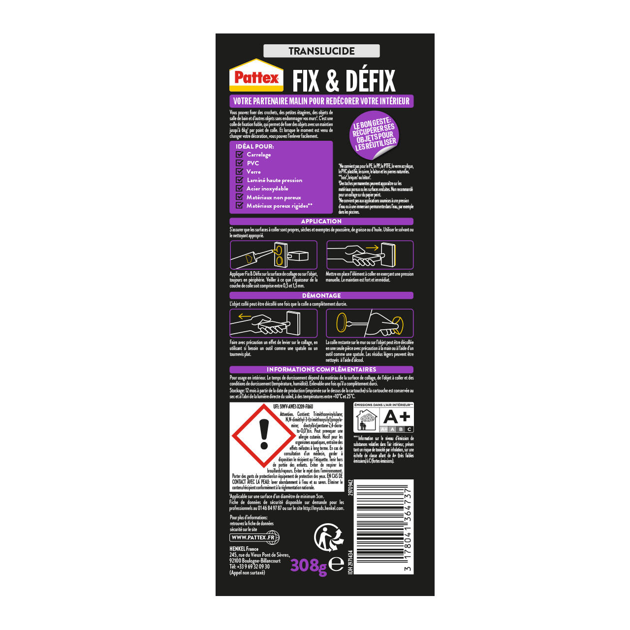 Colle de fixation pâte MS polymère Fix & défix PATTEX, 308 g transparent - 7