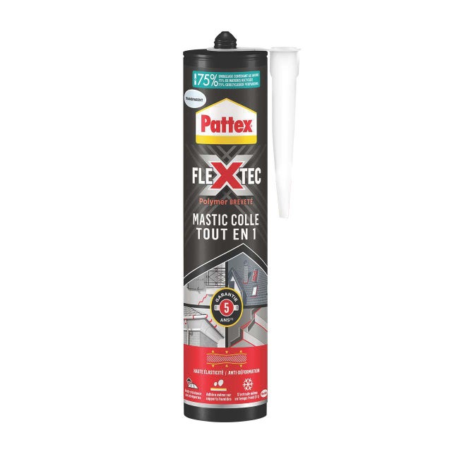 Colle fixation pâte MS polymère PATTEX Colle & jointe flextec transparent, 389g