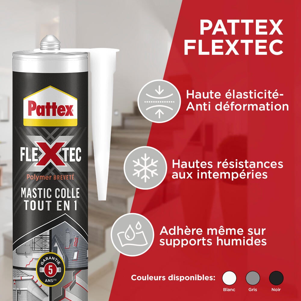 Lot de 3 colle de fixation MS polymère Colle & jointe flextec PATTEX, 389 g blan - 2
