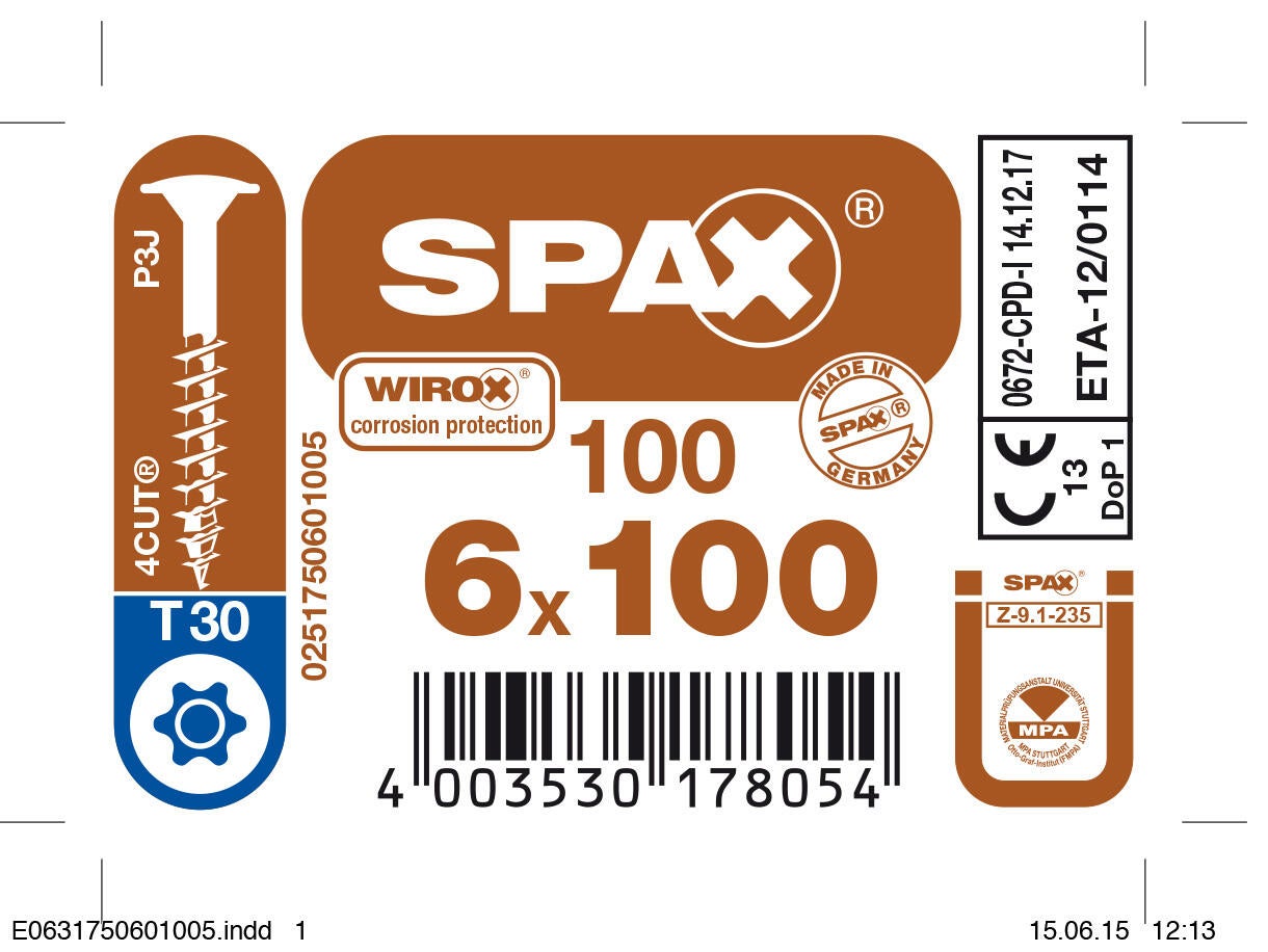 Vis bois Diam. 6 x 100 mm Boîte de 100 - SPAX - 2