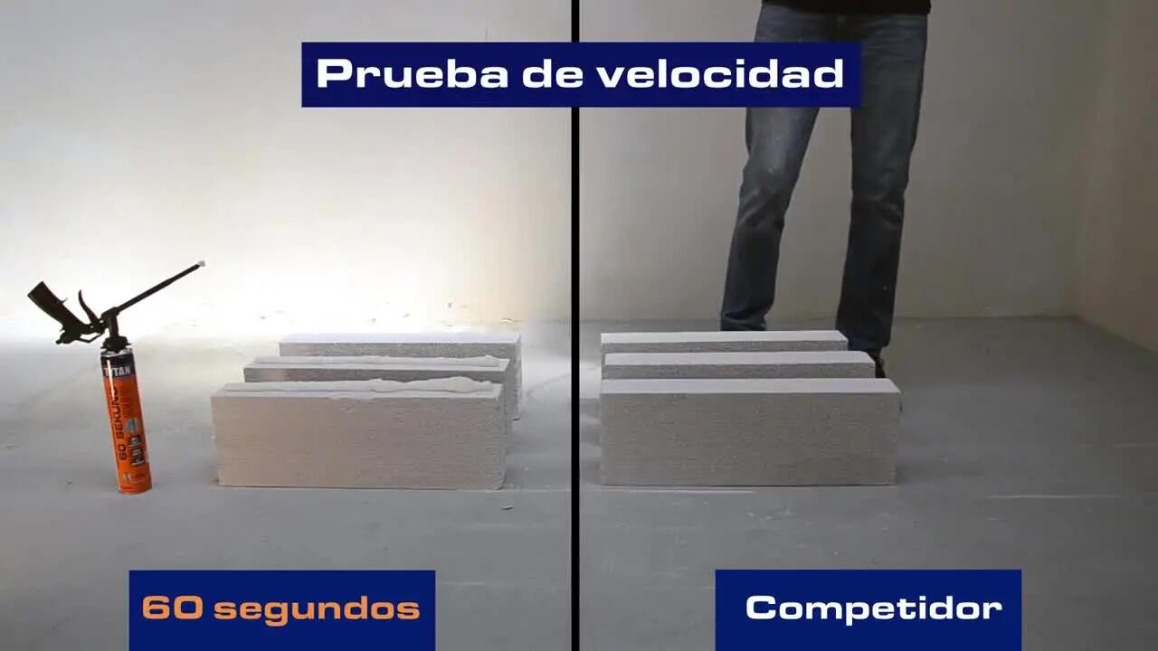 Espuma de poliuretano QUILOSA Orbafoam fijación 60 segundos 750 ml para paredes en color amarillo. Tiempo de secado 1 minuto. Aplicación con pistola. - 3