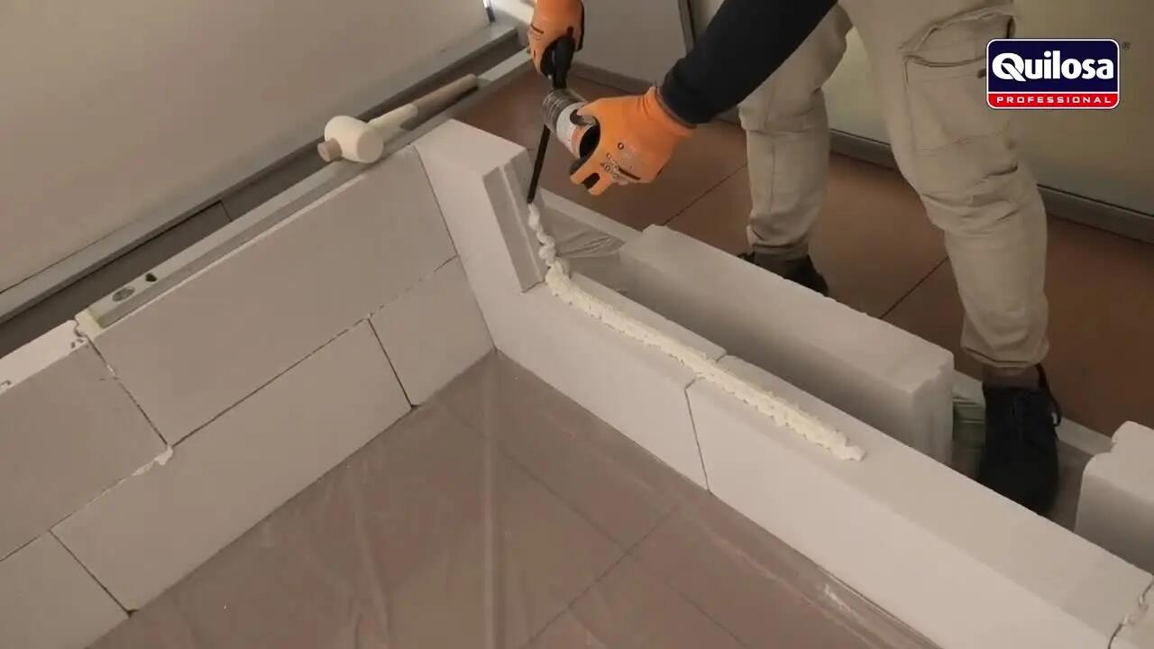 Espuma de poliuretano QUILOSA Orbafoam fijación 60 segundos 750 ml para paredes en color amarillo. Tiempo de secado 1 minuto. Aplicación con pistola. - 4