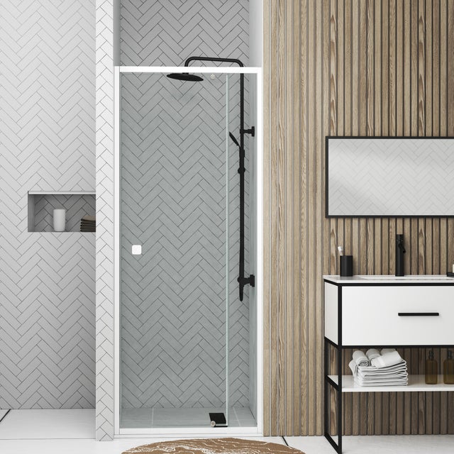 Paroi de douche pivotante blanche L.70-80 x H.185 cm verre trempé transparent Ep.5 mm - Spot