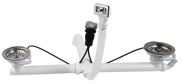 Bonde automatique à câble avec trop plein pour évier 2 cuves Diam.90 mm - VALENTIN