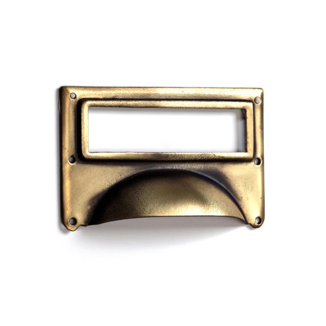 poignée support étiquette acier vieux laiton 80x50mm
