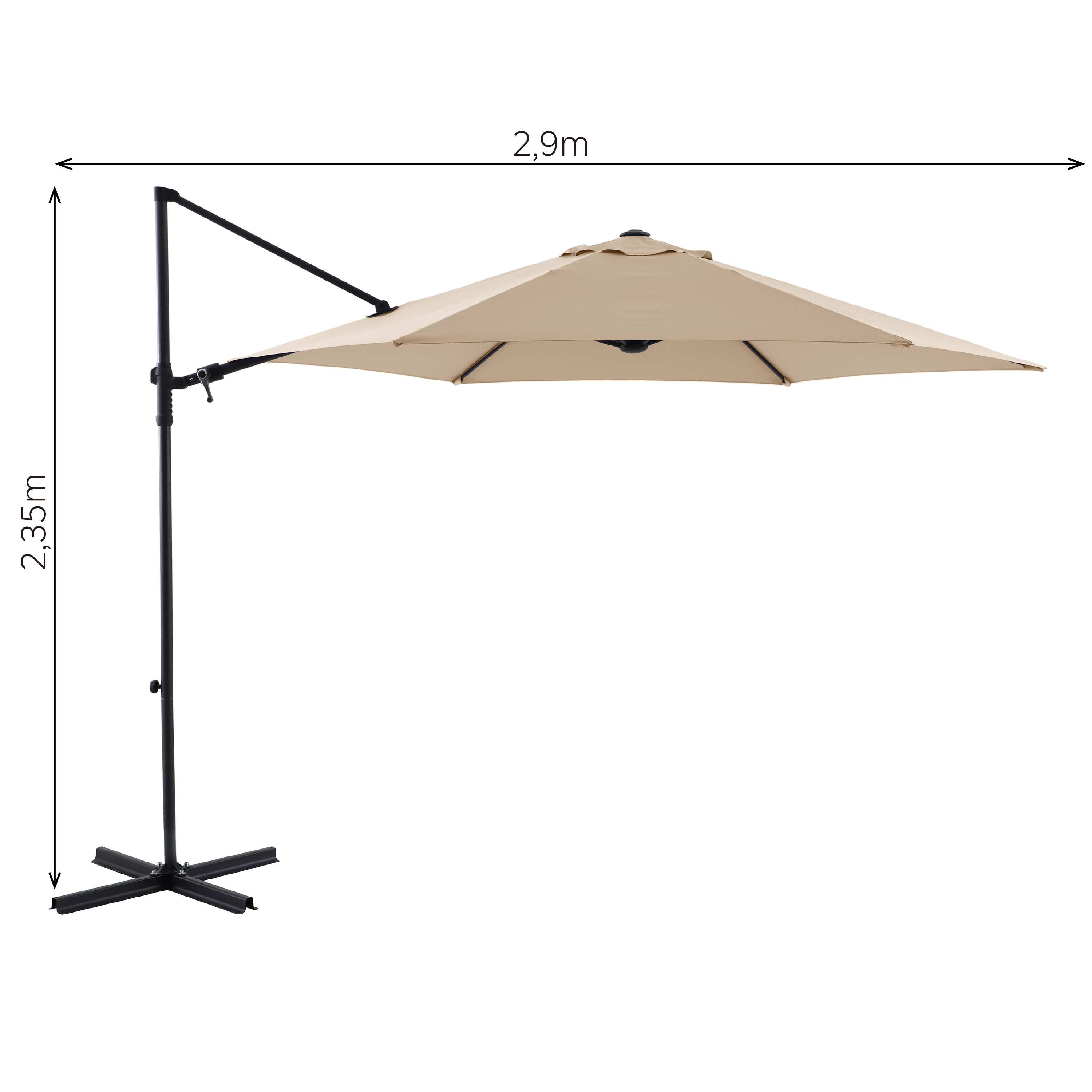 Ombrellone a palo laterale antracite con telo tondo tortora L 290 x P 290 x H 235 cm - 7