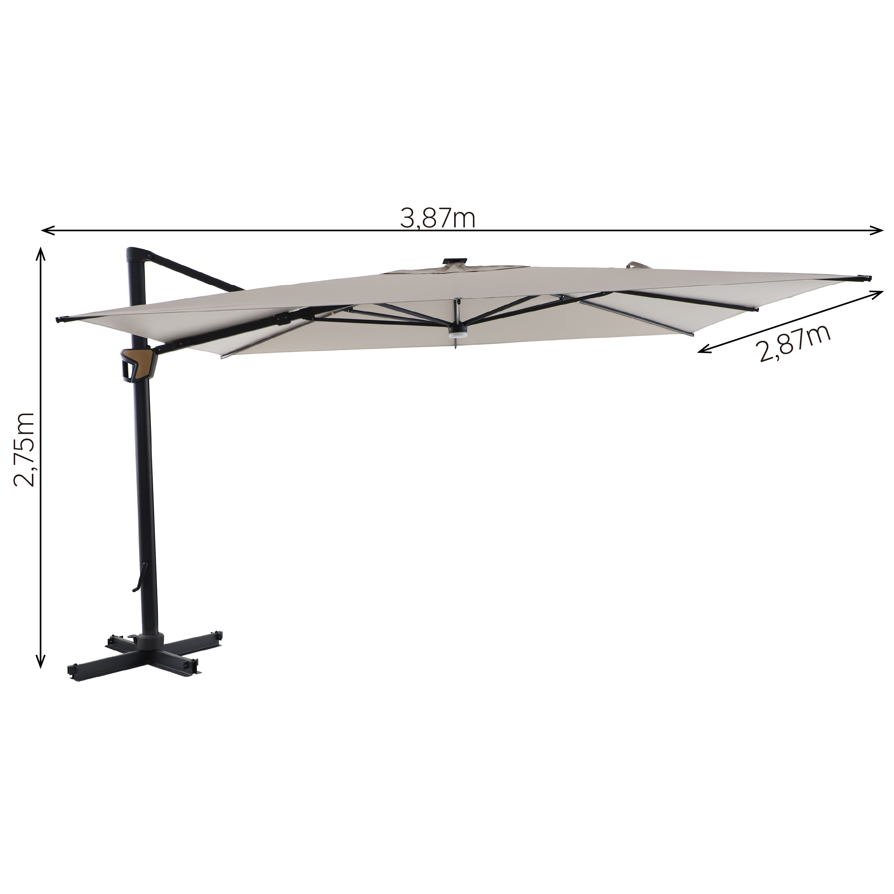 Chapéu de sol excêntrico LED alumínio 400x300 cm bege Naterial Odyssea Premium - 6