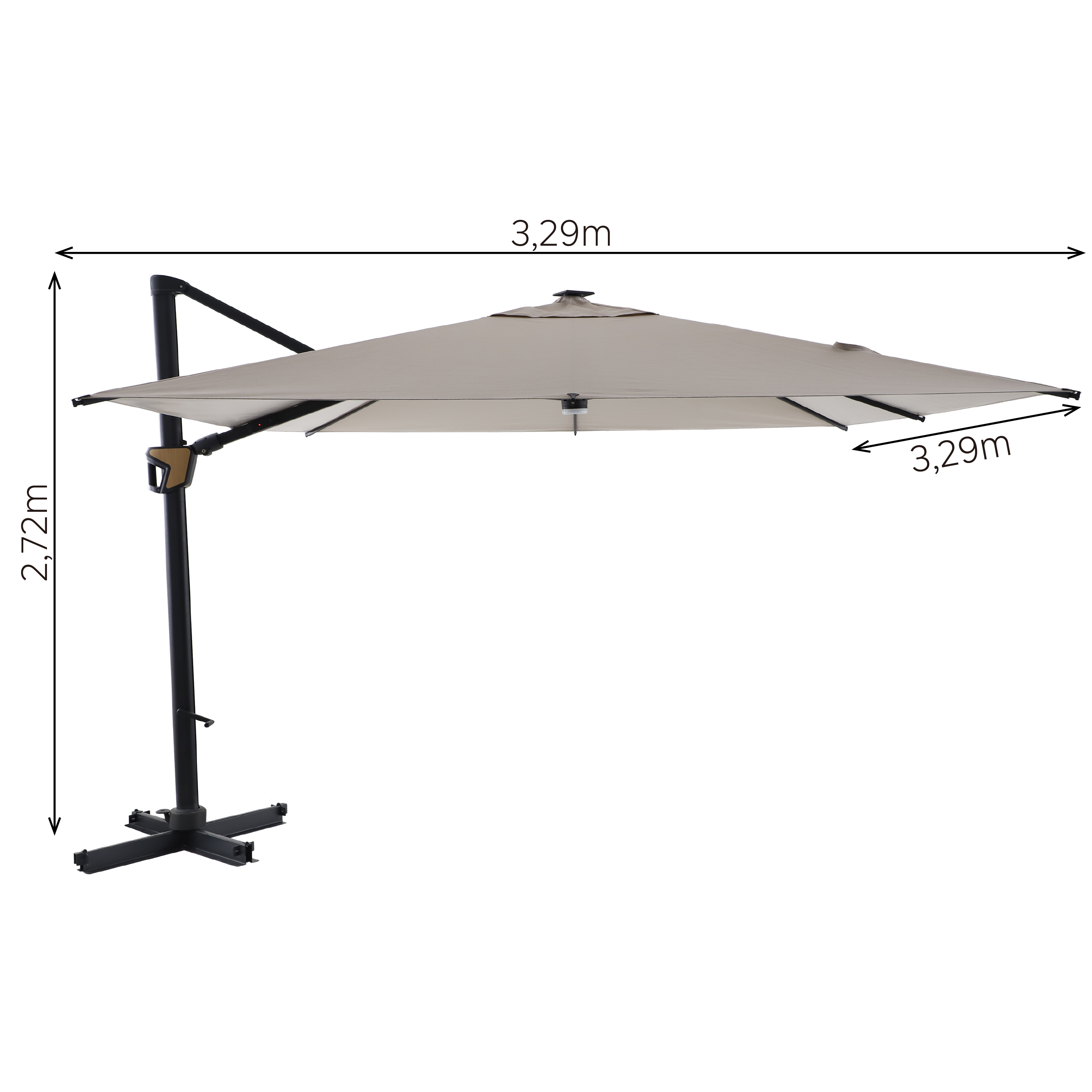 Chapéu de sol excêntrico LED alumínio 350x350 cm bege Naterial Odyssea Premium - 9
