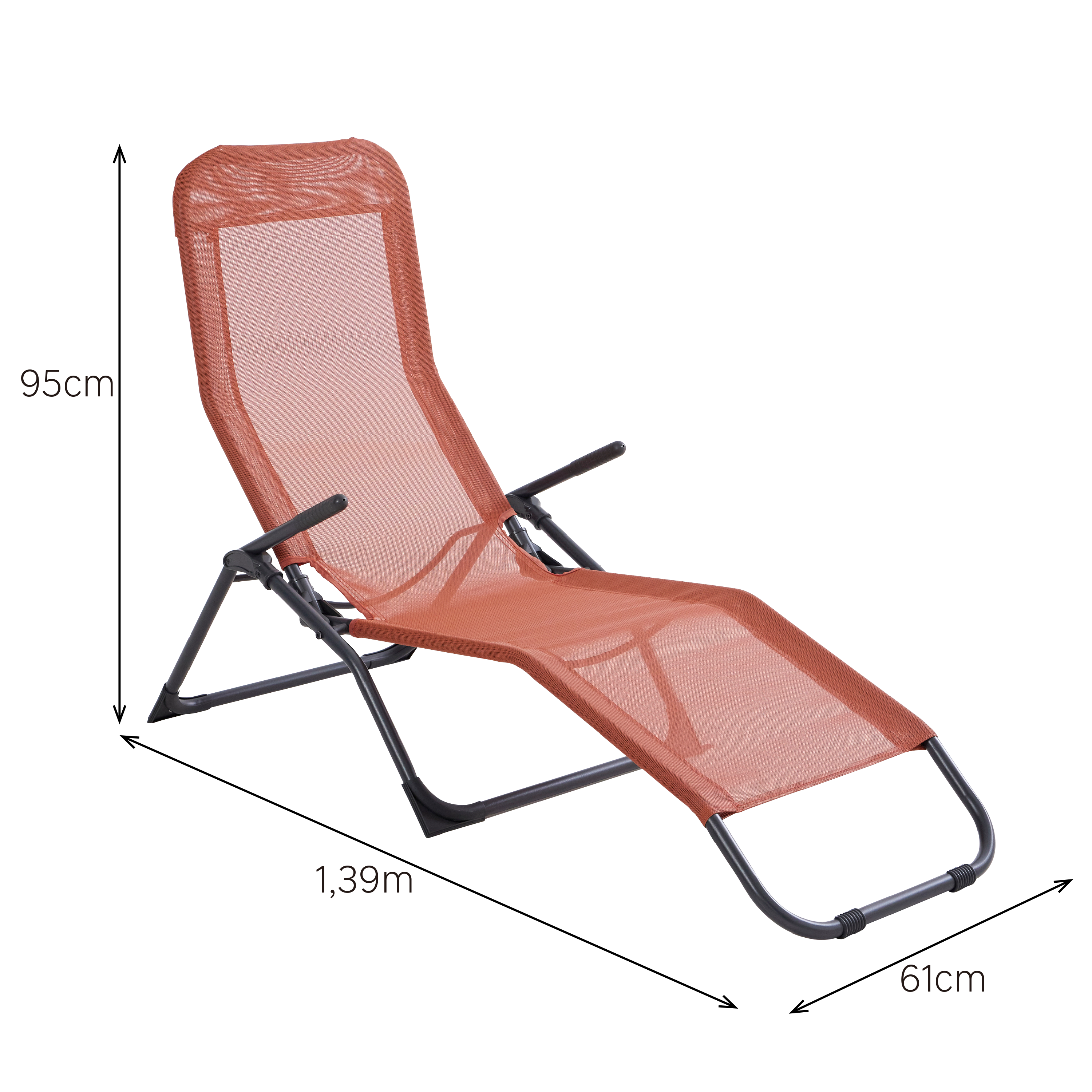 Lettino senza cuscino in acciaio rosso e seduta rosso - 4