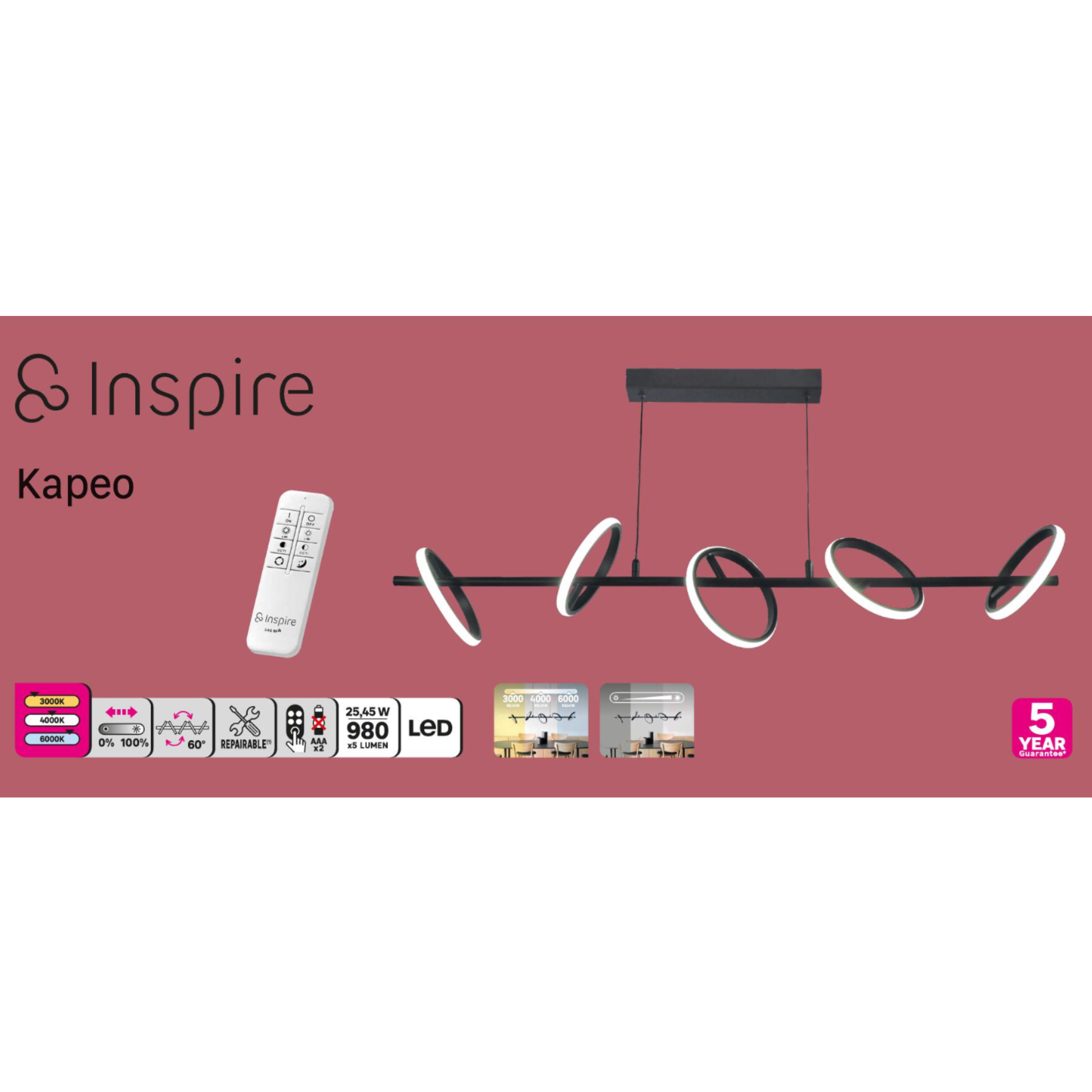 Suspension LED Kapeo variation intensité/température couleur, diam.16cm INSPIRE - 14