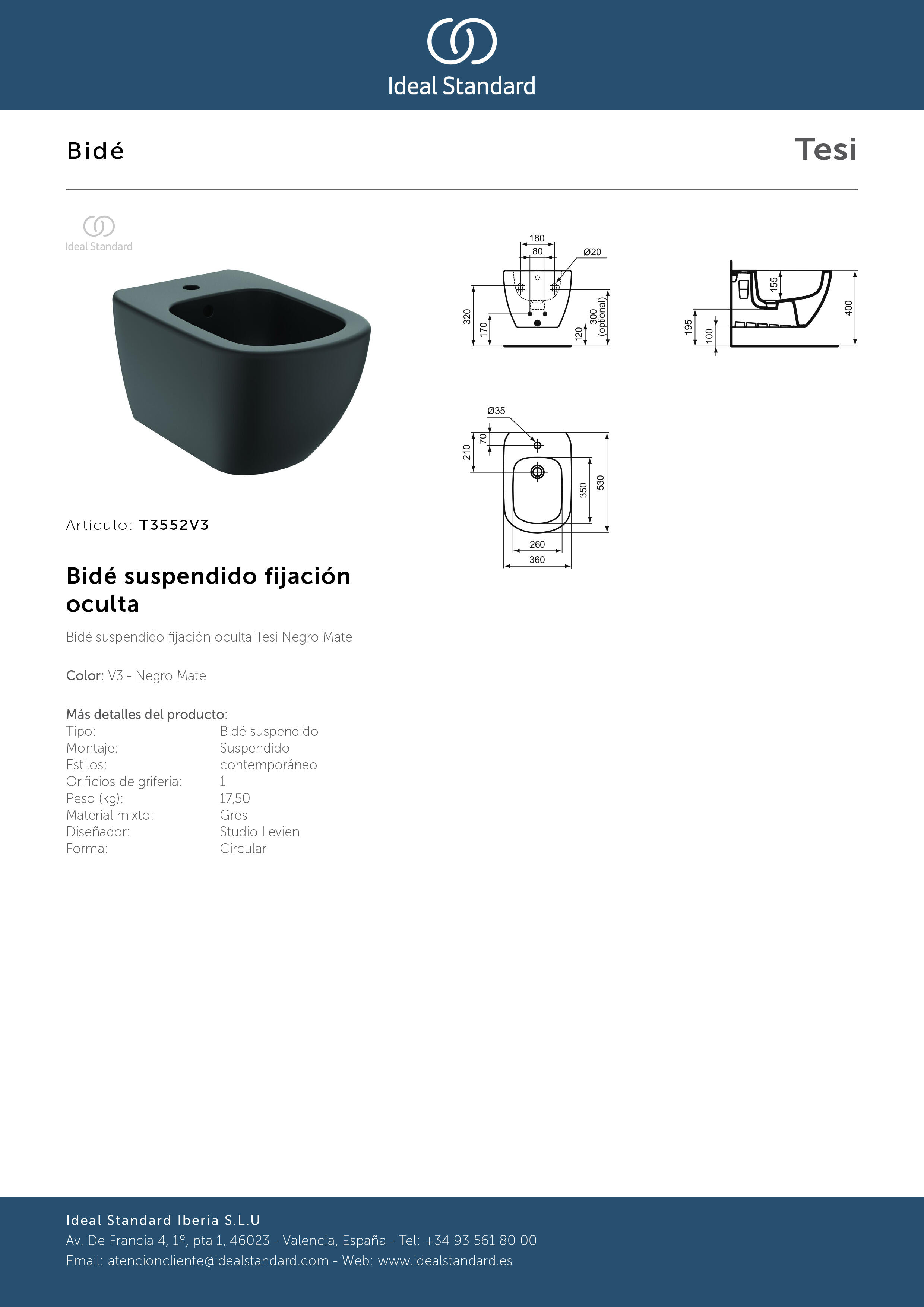 Bidé suspendido Idealmood IDEAL STANDARD negro mate - 2