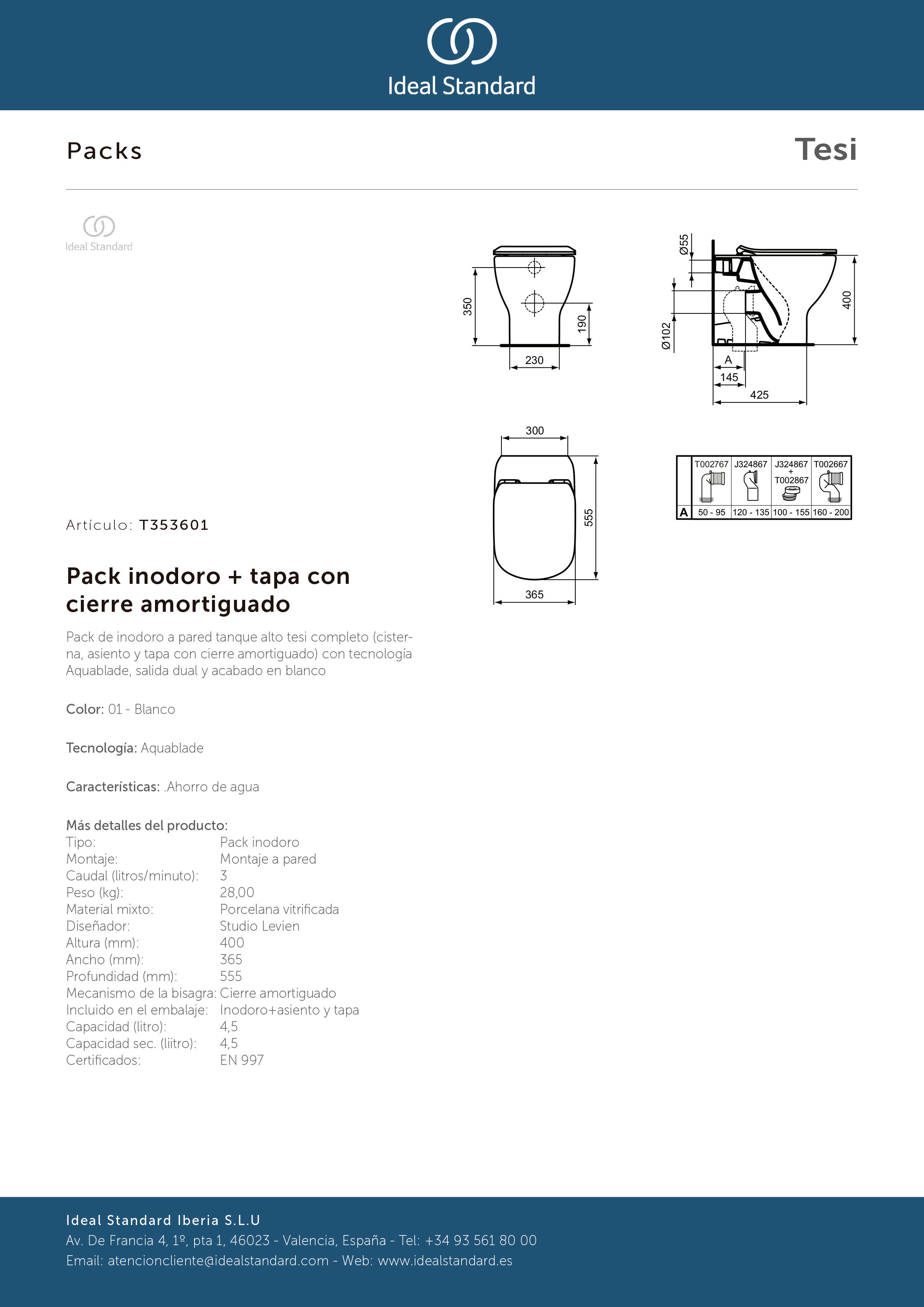 Taza WC tanque alto  IDEAL STANDARD Idealmood  con tapa amortiguada blanco - 2
