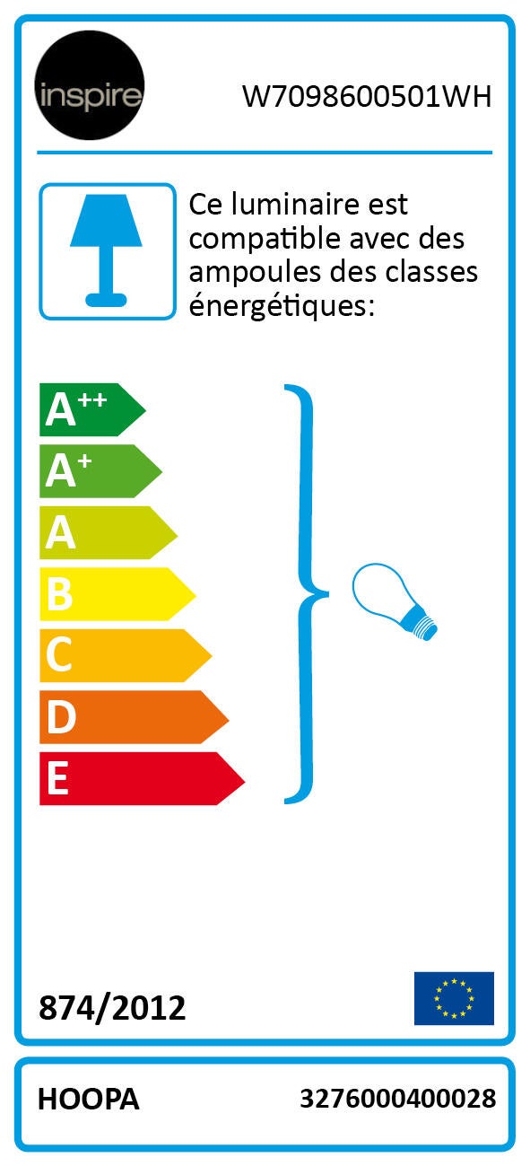 Applique E27, fer / aluminium, blanc, Hoopa, INSPIRE - 5
