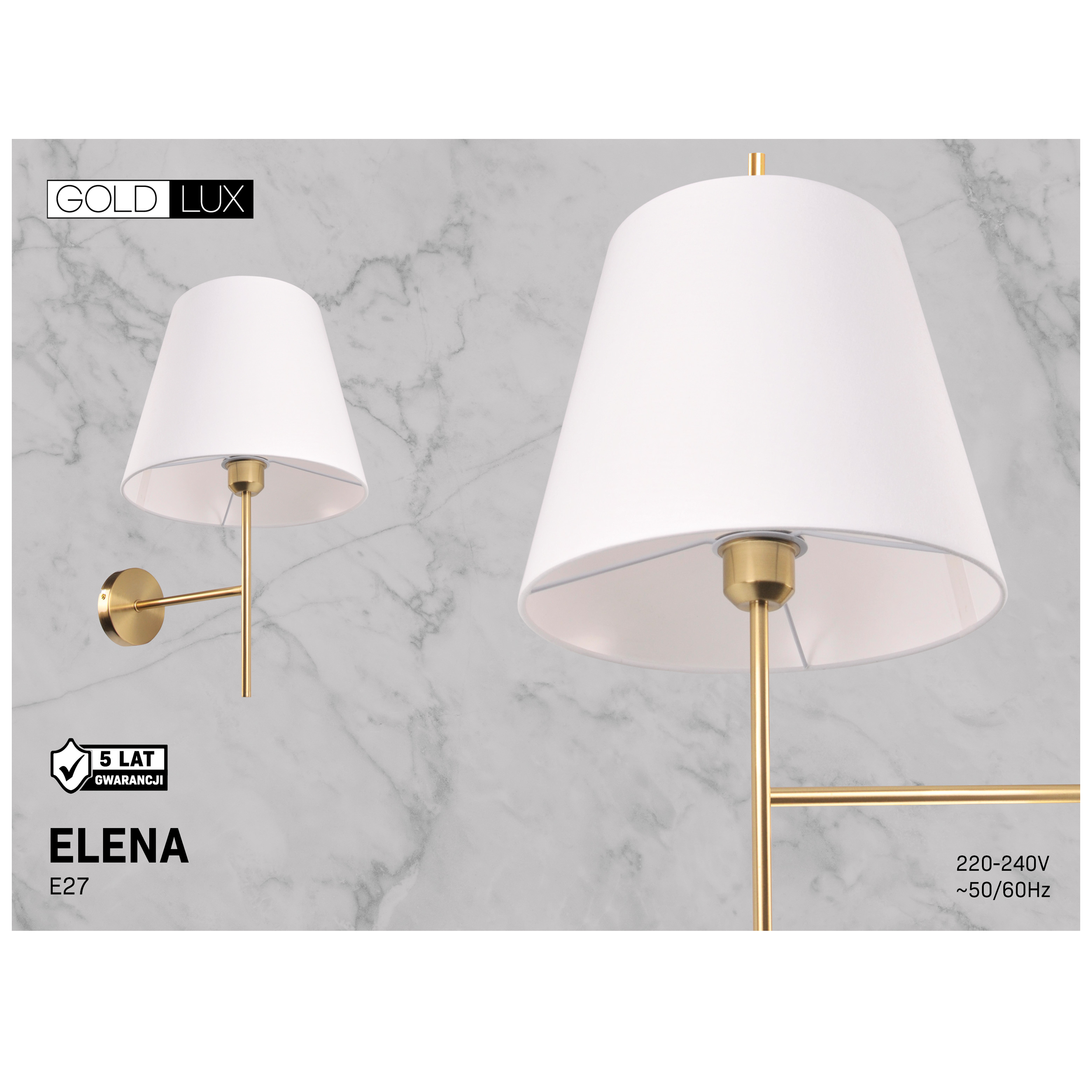 Kinkiet Elena biało-złoty E27 Sanico - 5