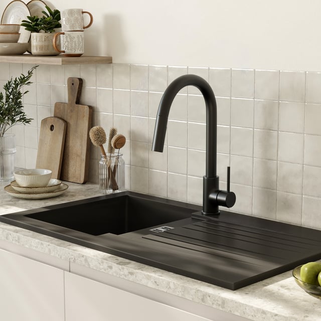 Ensemble Evier Solo Noir et Mitigeur de Cuisine Delinia Lily Noir 