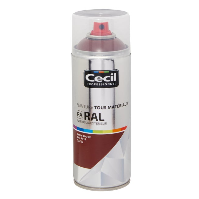 Peinture aérosol tous matériaux int/ext brun rouge satin RAL8012 400 ml - CECIL PRO