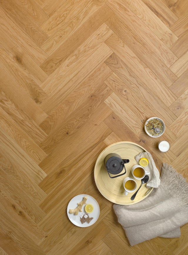 Parquet bois contrecollé à clipser Chêne blond Bâton rompu Larg.9 cm