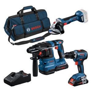 Kit 3 outils sans-fil 18V Brushless : Perceuse-visseuse GSR 18V-55 + Marteau-perforateur GBH 18V-22 + Meuleuse d'angle 125mm GWS 18V-7 2X4Ah - BOSCH PROFESSIONAL - 0615A50035