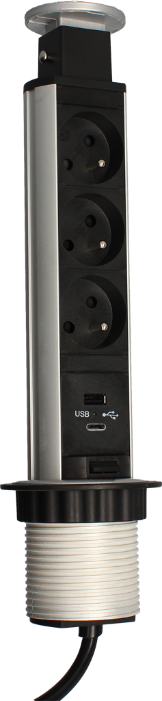Bloc multiprise escamotable 2P+T/1 USB/1USBC - ARLUX