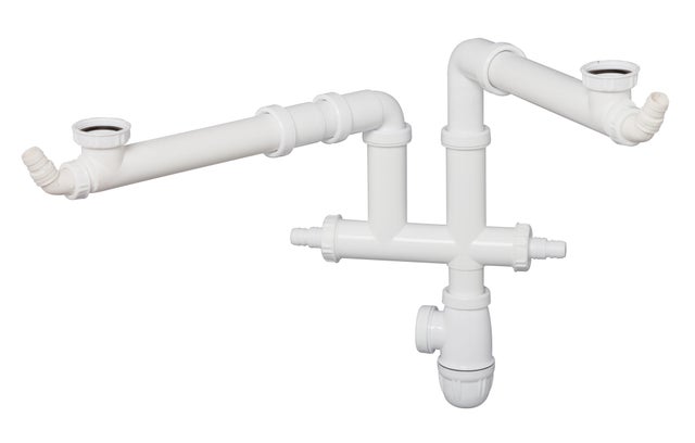 Siphon avec tubulure réglable pour évier 2 cuves Diam.40 mm gain de place réglable en hauteur blanc NF - VALENTIN Connectic