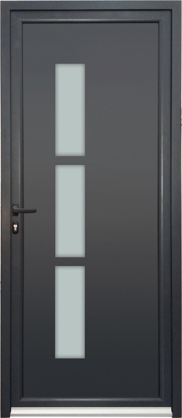 Porte d’entrée aluminium grise poussant gauche H.215 x l.90 cm Capri