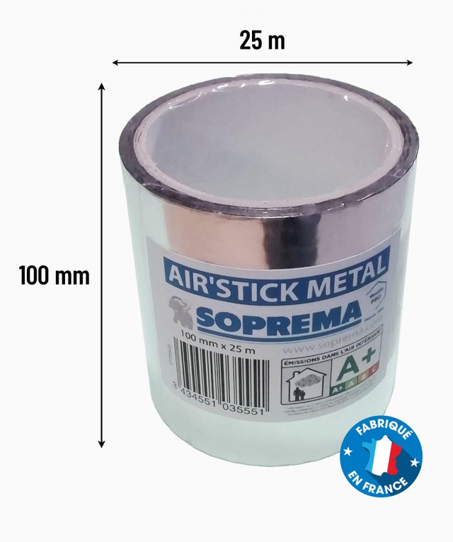 Ruban adhésif pour isolant mince métallisé Air'Stick Métal SOPREMA® 25m x 100mm