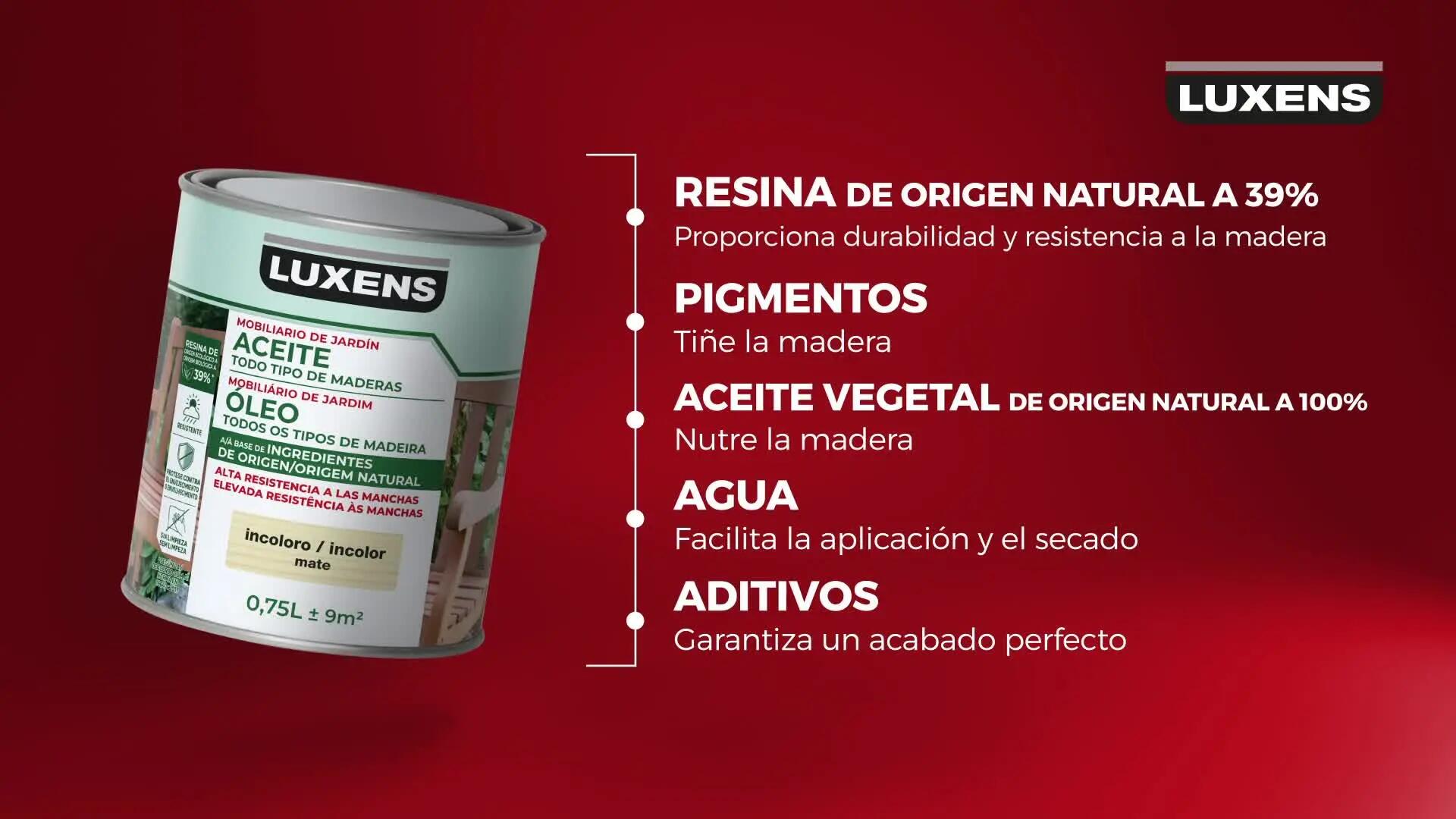 Aceite de teca color incoloro para mobiliario LUXENS mate 750 ml base agua - 3