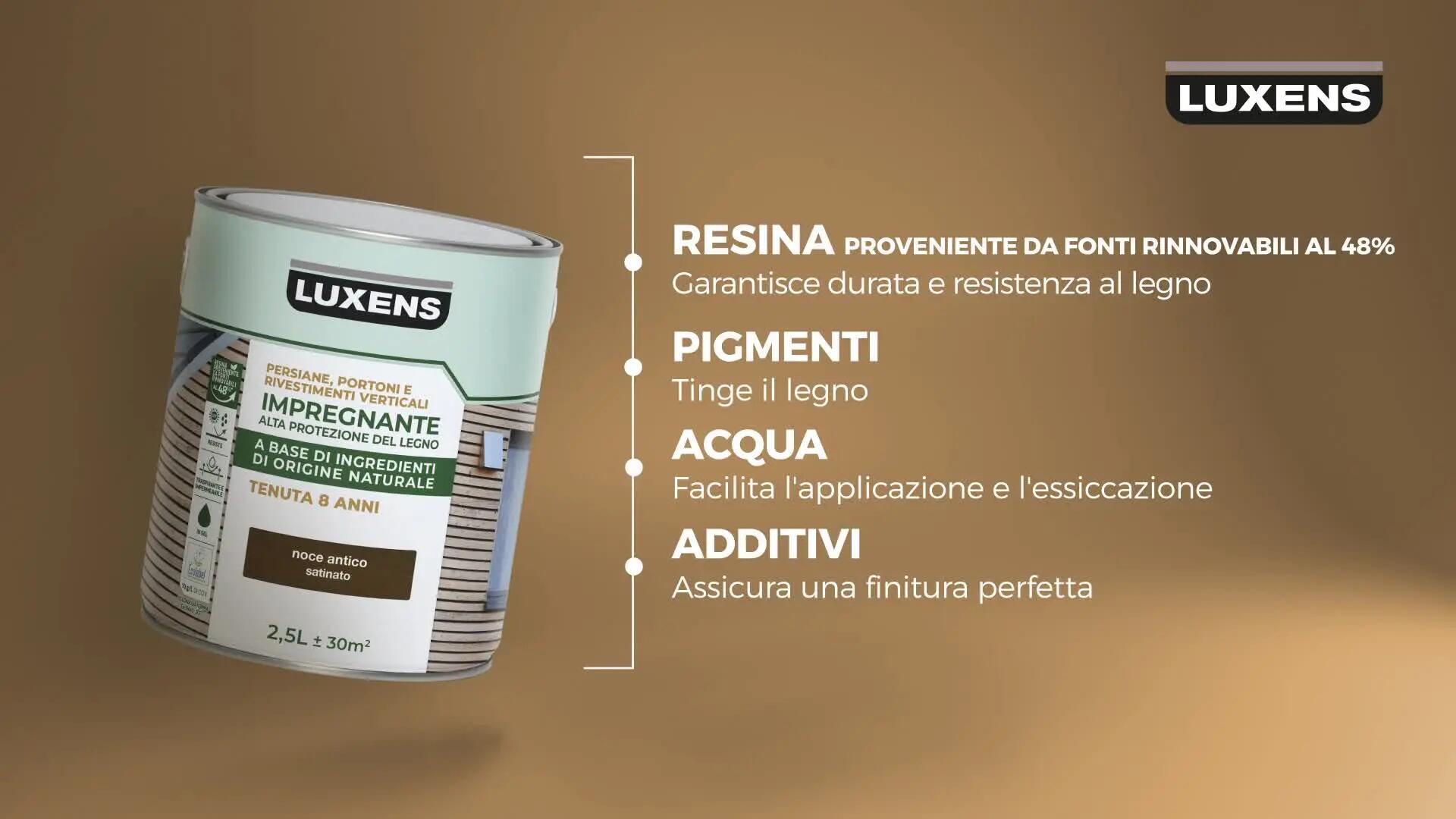 Impregnante per legno da esterno a base acqua LUXENS Biobased rovere satinato 0.75 lt, 8 anni di protezione. - 2