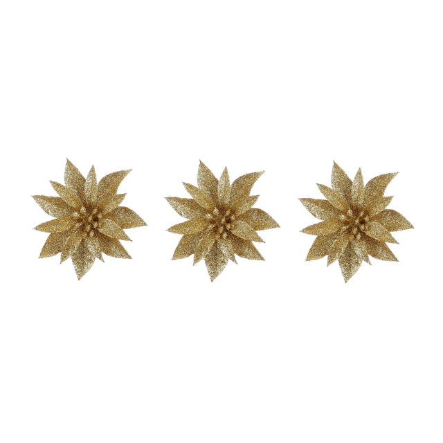 Enfeite clip poinsettia 10 cm dourado (3 unidades)