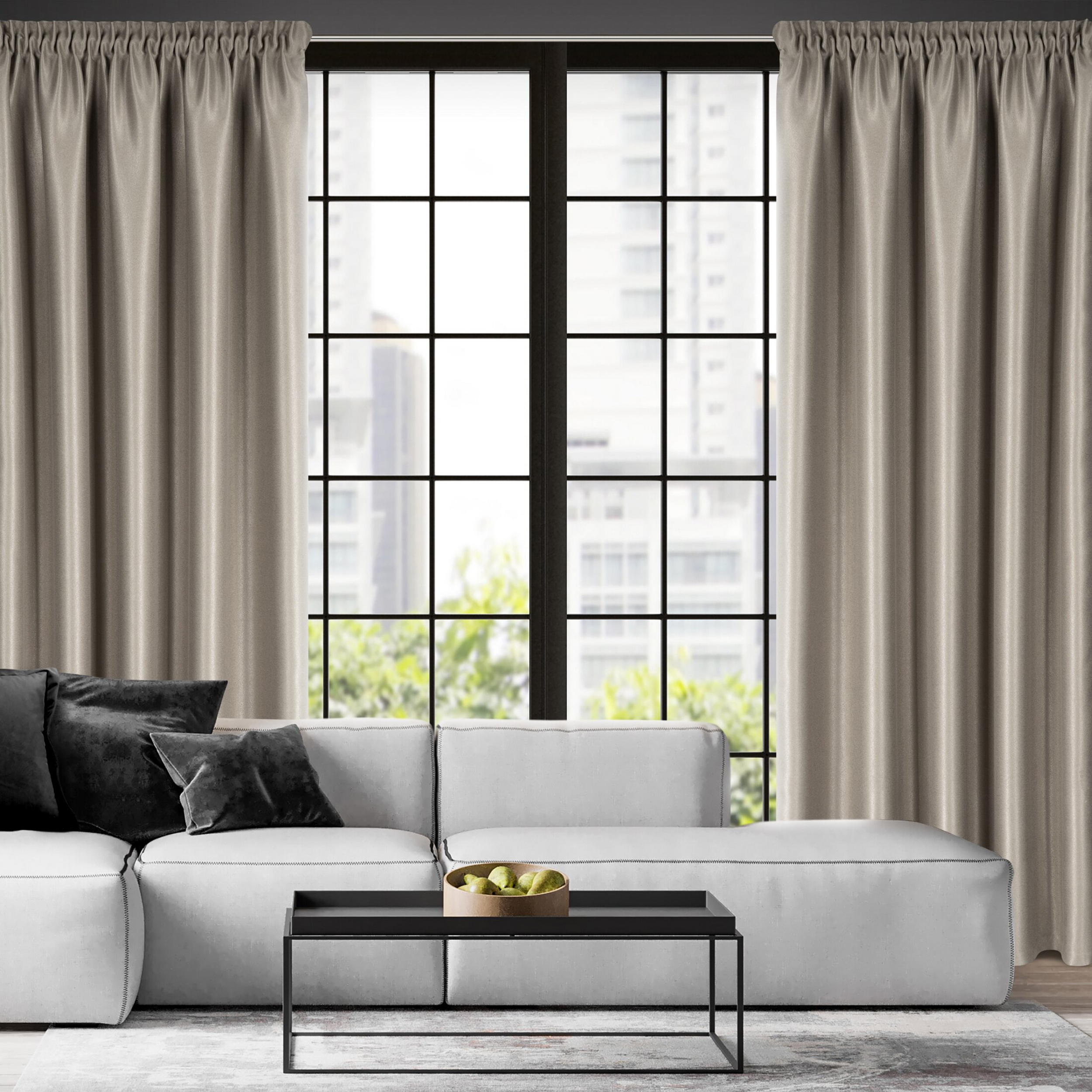 Zasłona Selina ciemnobeżowa 140 x 270 cm na taśmie - 2