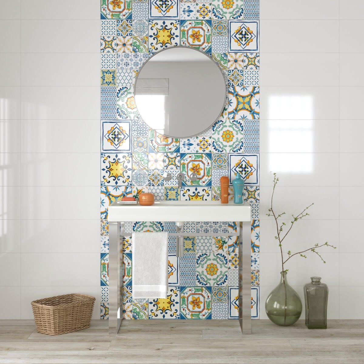 Piastrella da rivestimento interno 25 x 60 cm Sp. 8 mm Weiss Decoro in ceramica smaltato multicolore lucido 1.5 mq - 2