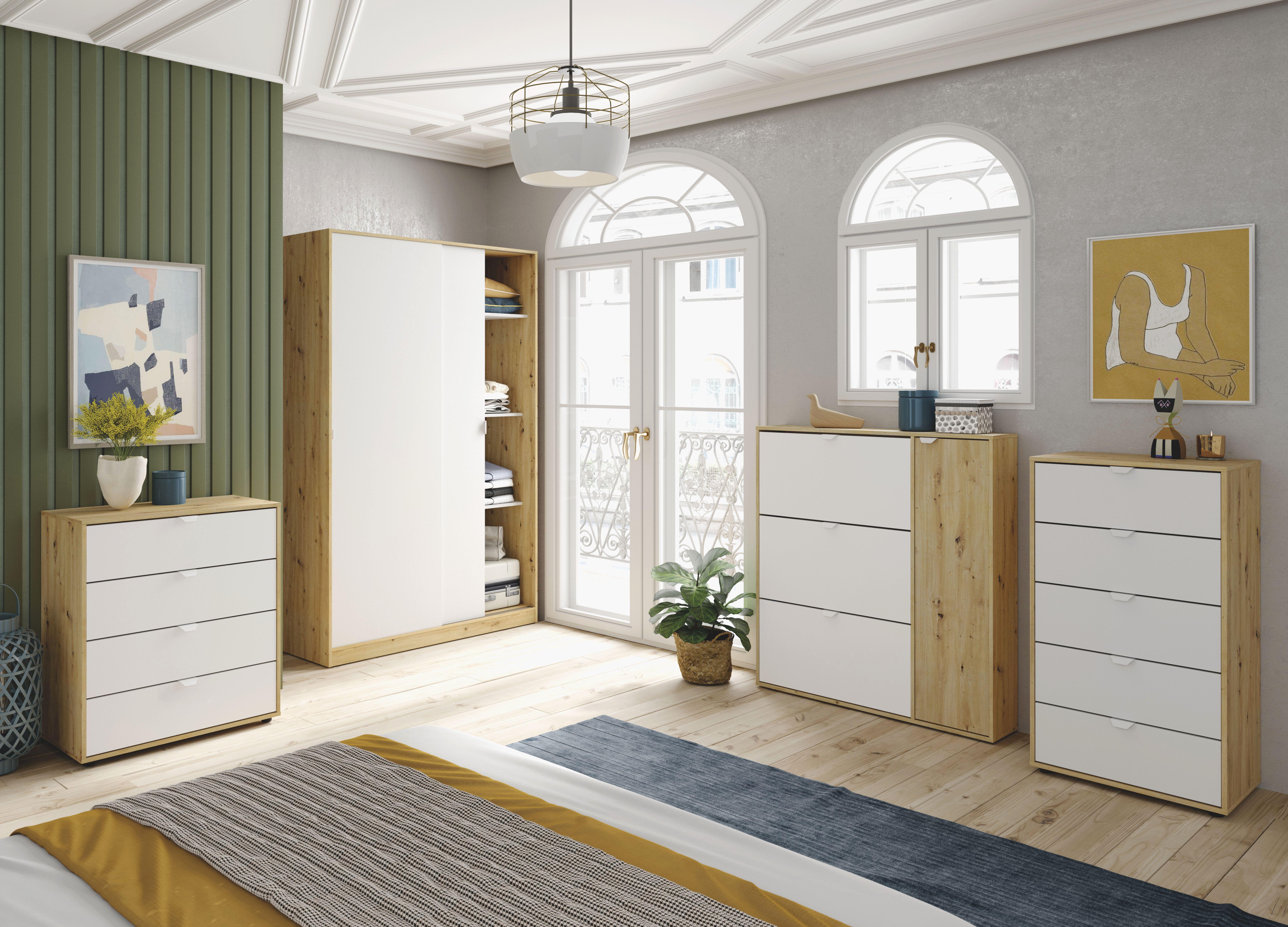 Sapateira 4 portas branco e carvalho 30 pares 105x112x24 cm Garona - 5