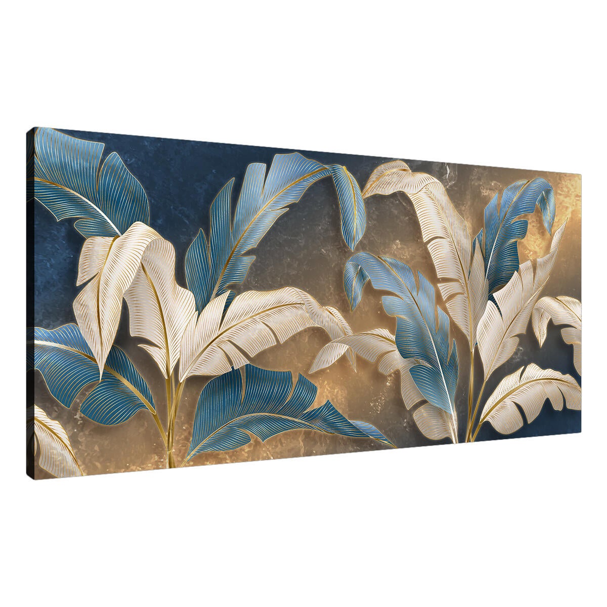 Quadro su tela Leaves white blue, multicolore 143 x 65 cm - 3