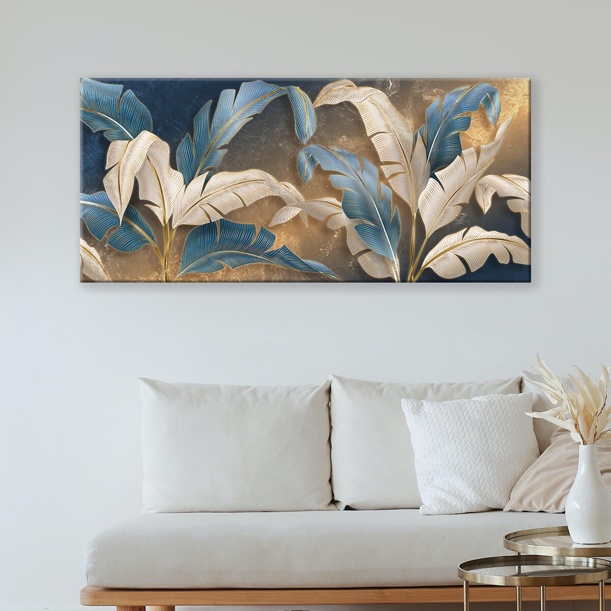 Quadro su tela Leaves white blue, multicolore 143 x 65 cm - 2