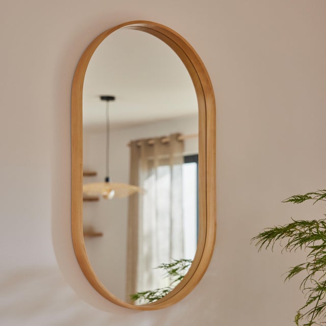 Miroir ovale, bois naturel Nordik INSPIRE, l.42 x H.72 cm