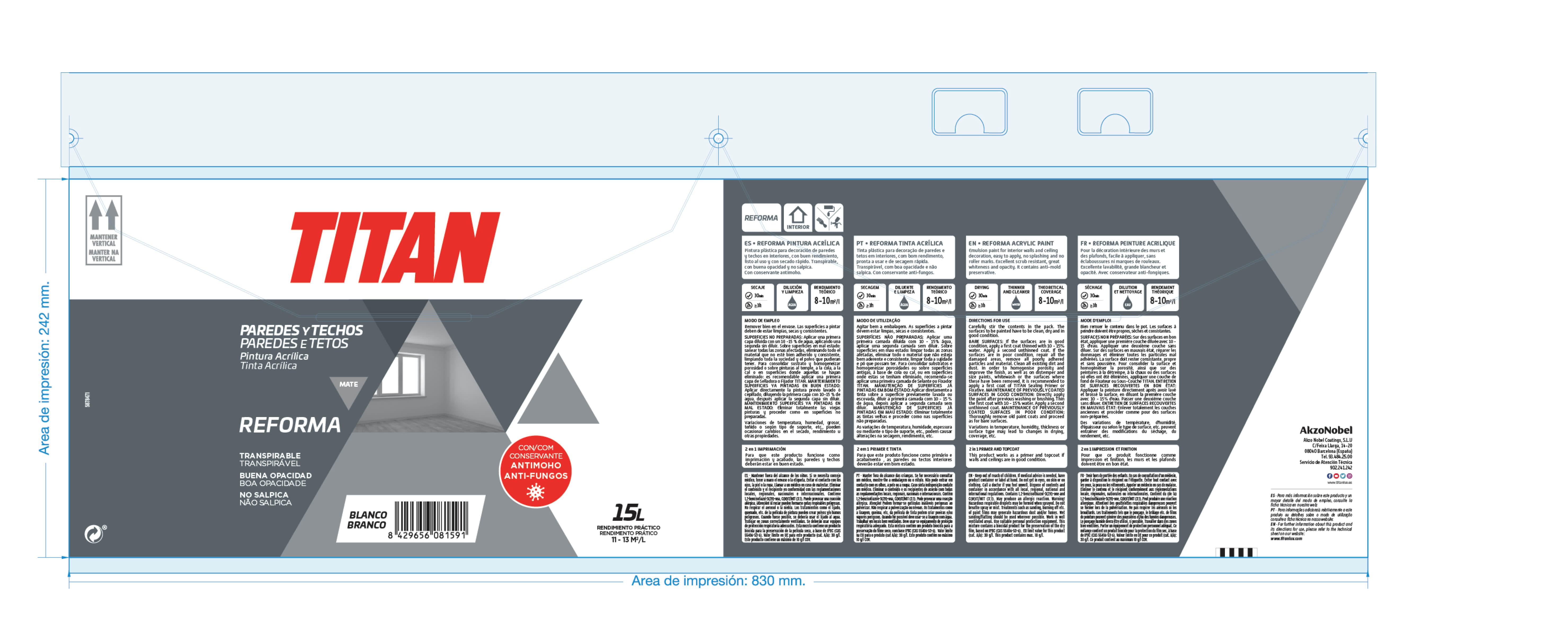 Tinta interior parede anti mofo Reforma Titam branco 15L - 2
