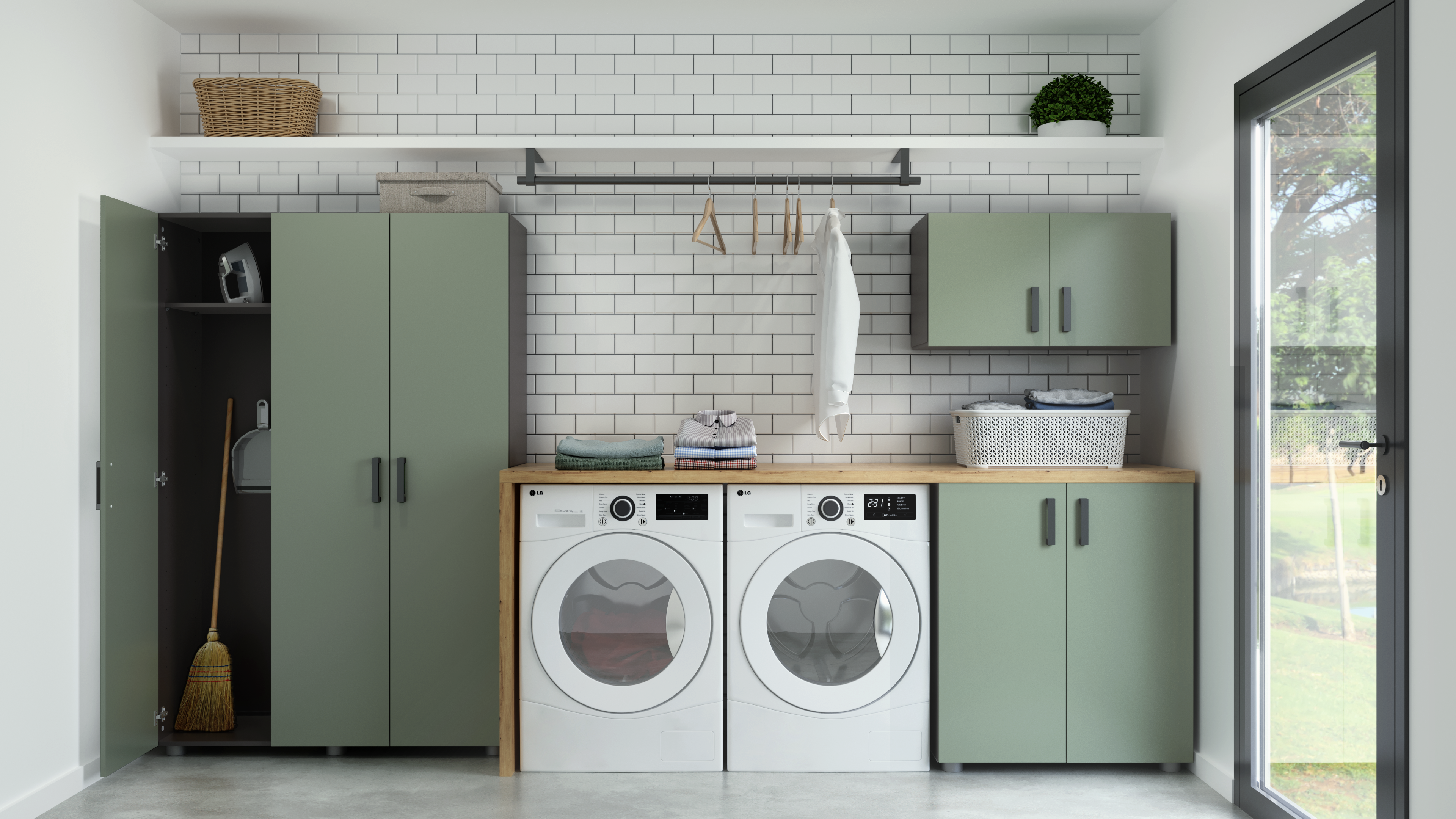 Armario alto despensero verde, 180x120x40 cm con 3 puertas - 3