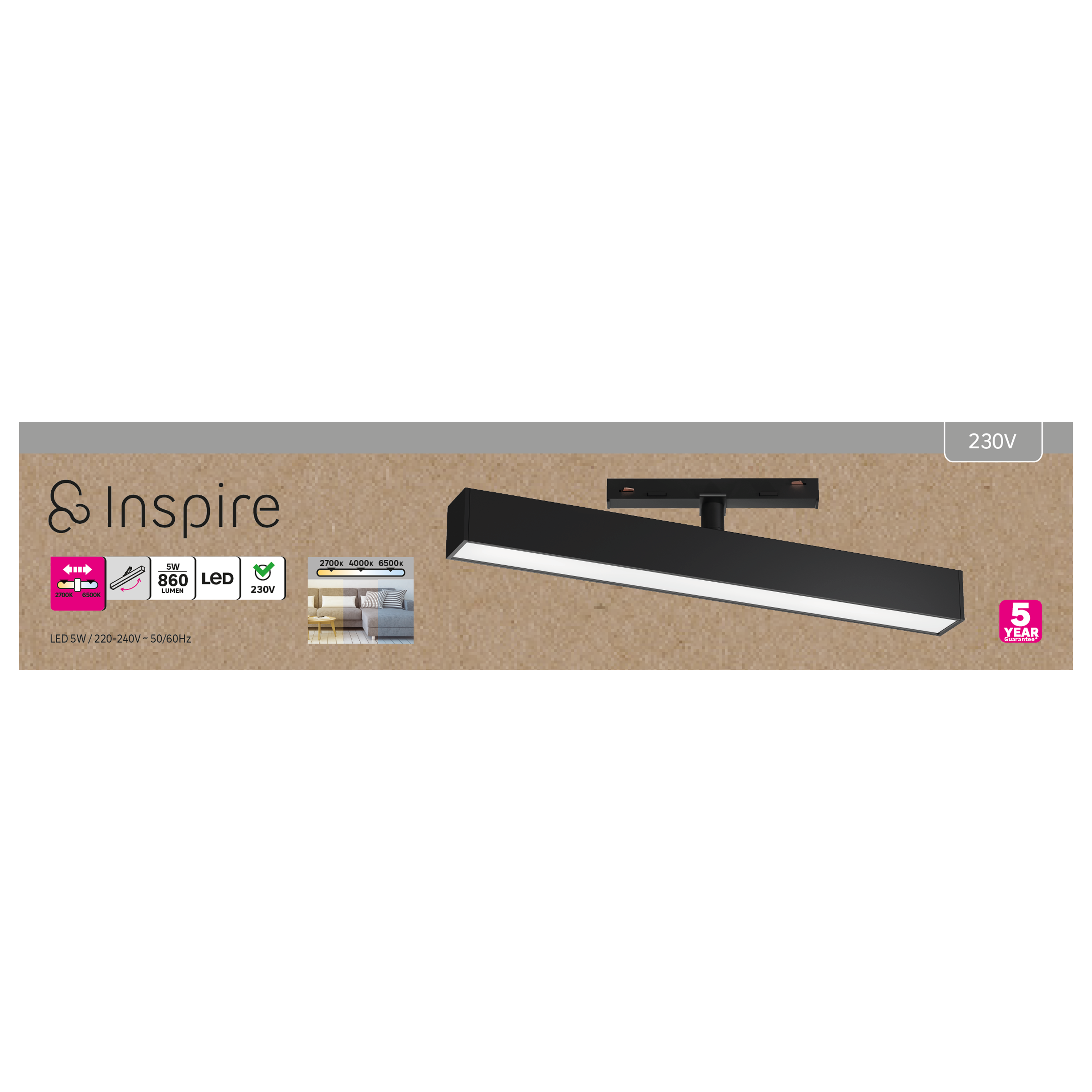Barre LED pour rail noir, 700lm, INSPIRE - 8
