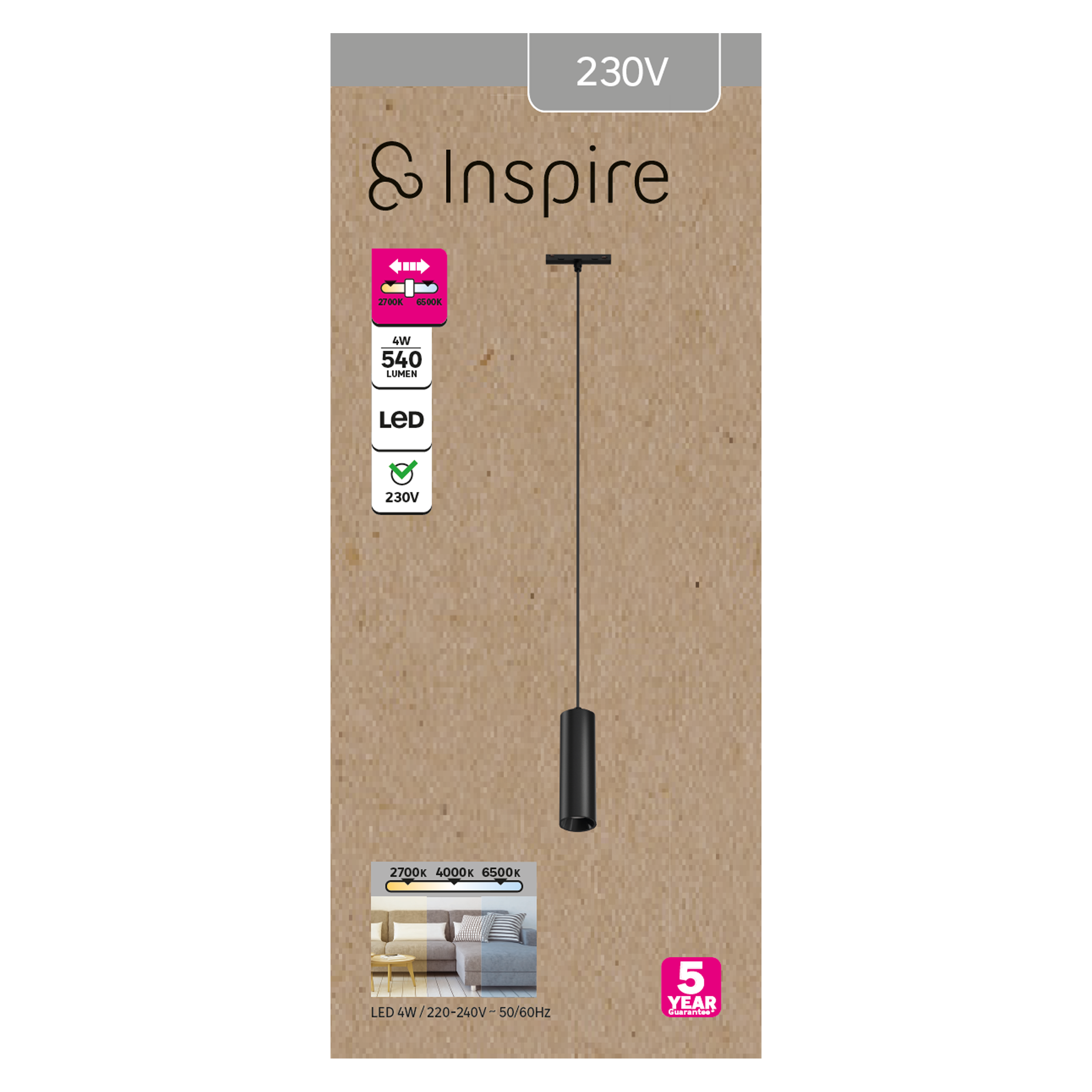 Suspensão para calhas Dataka/Warna 540lm CCT (2700k a 6500k) dipswitch preto Inspire - 5