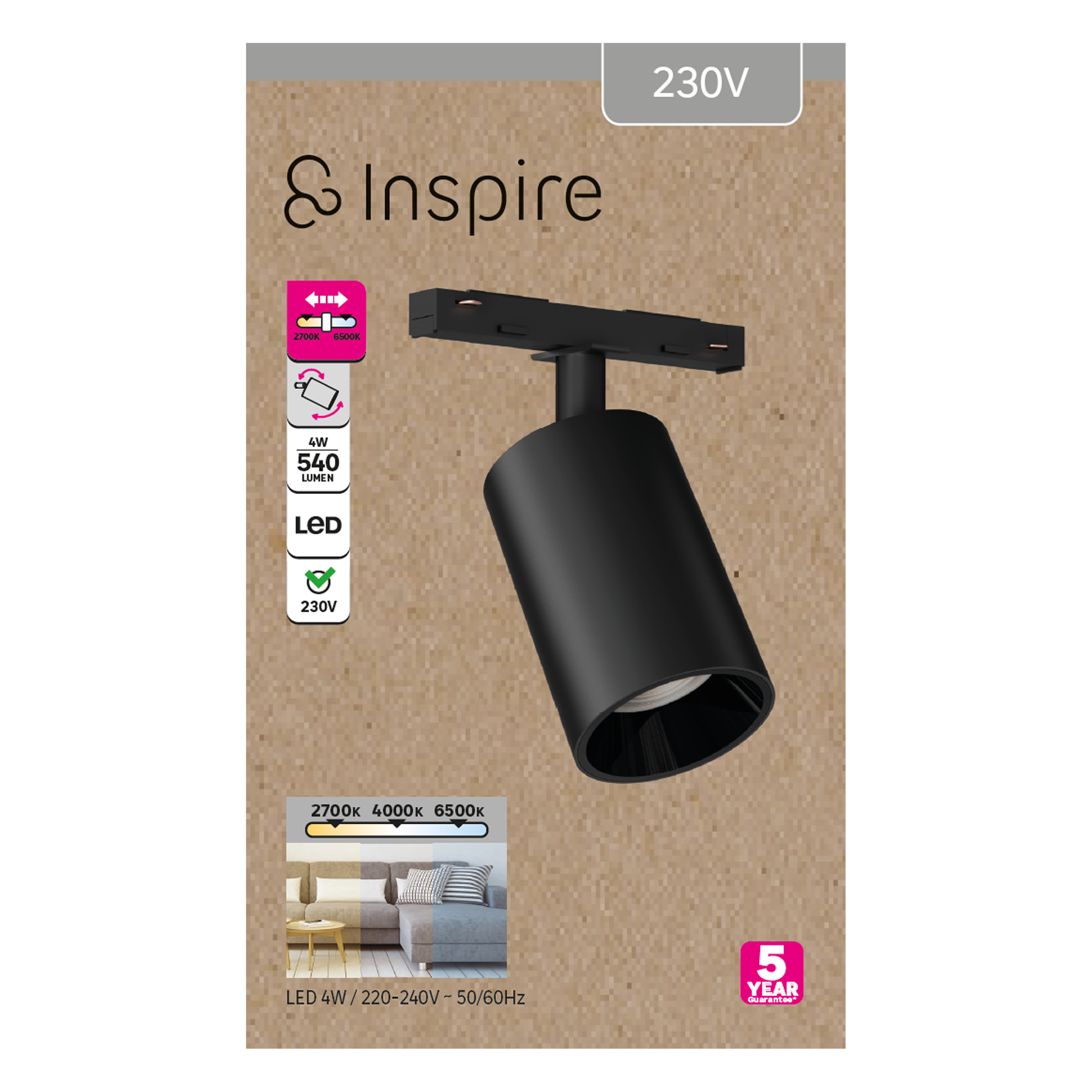 Spot LED pour rail noir, 500lm, INSPIRE - 8