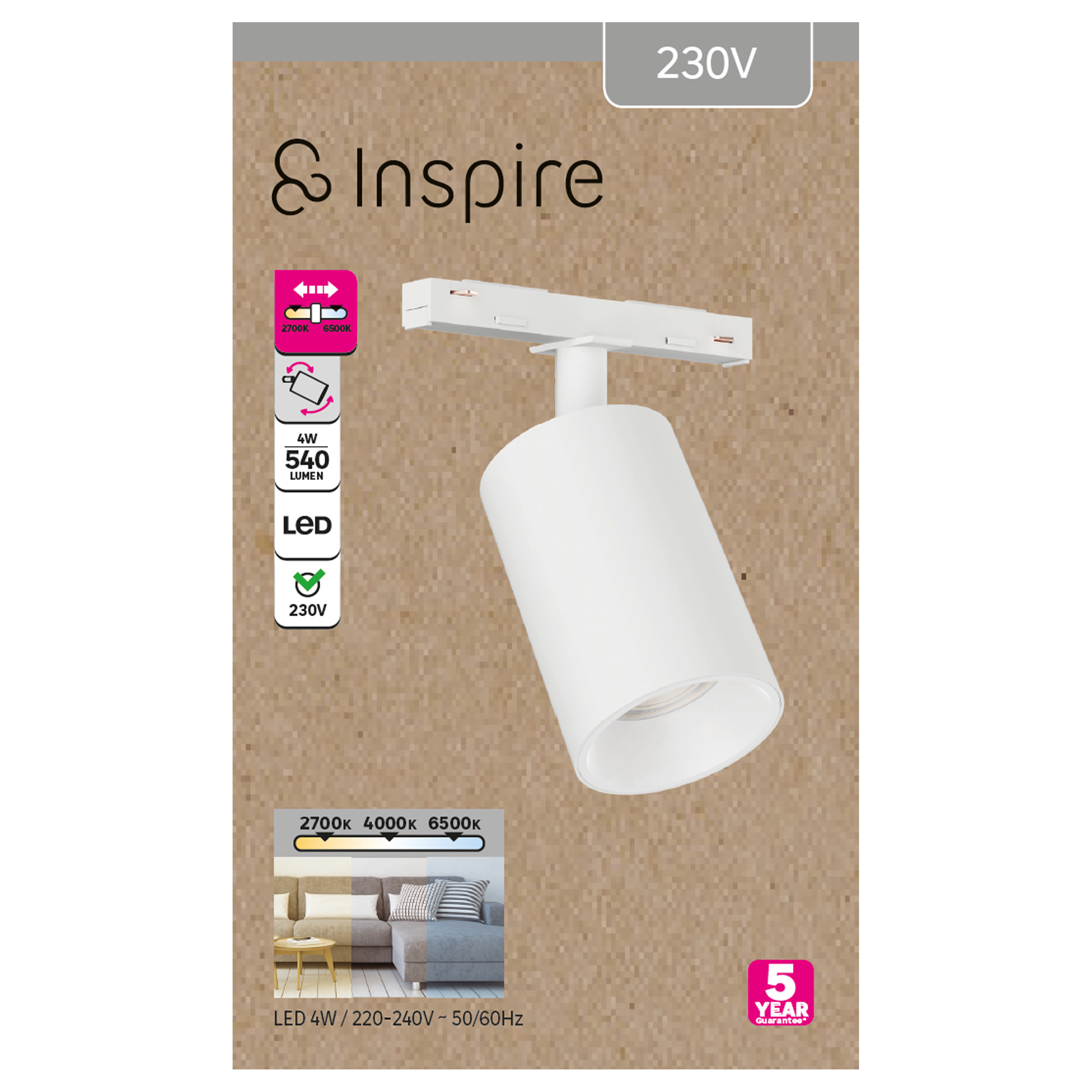 Spot LED pour rail blanc, 500lm, INSPIRE - 8